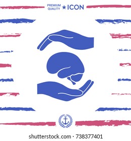 Hands holding brain - protection symbol