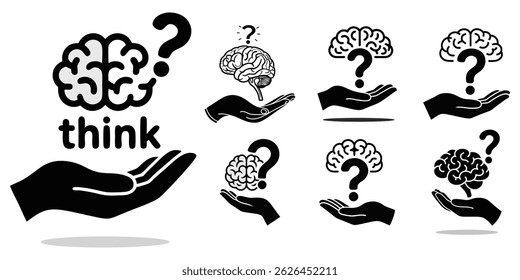 Hands Holding Brains with Question Marks, Encouraging Thinking