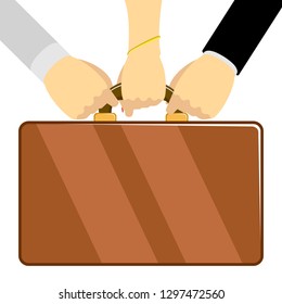 Hands holding a briefcase. Vector illustration design
