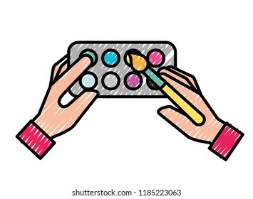 hands holding brush artistic color palette