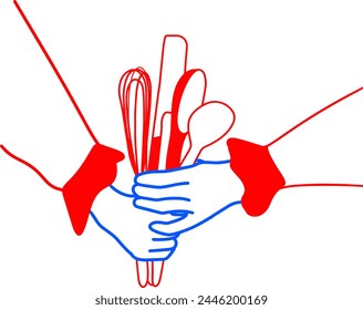 Hands Holding a Bunch of Cooking Ware | Vector Illustration