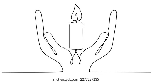 Hands holding burning candle continuous line drawing art  Memorial linear symbol  Vector illustration isolated white 
