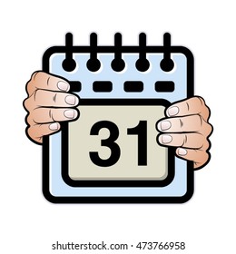 hands holding calendar date pad in color-vector drawing