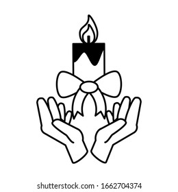 hands holding an candle on white background vector illustration design