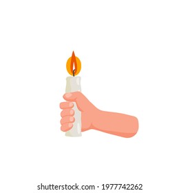 Hands holding candle. Symbol of illumination and the fire of knowledge. Metaphorical cartoon illustration