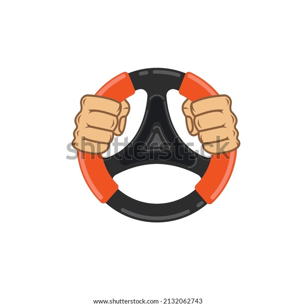hands holding car steering wheel vector\
illustration concept design template\
web