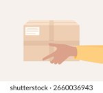 Hands holding a cardboard delivery box, side view. Flat vector illustration