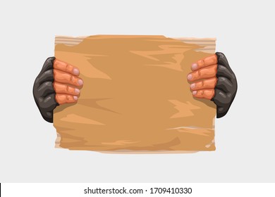 hands holding cardboard on white