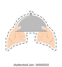 hands holding catering service order food online cut line vector illustration eps 10