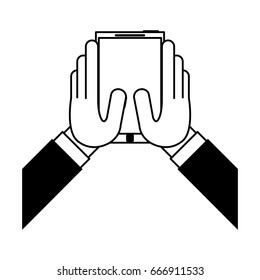 hands holding cellphone icon image 