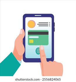hands holding a cellphone making an online payment transaction illustration 