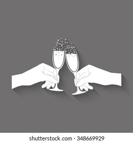 hands holding champagne glasses vector icon with shadow