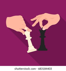 Hands holding chess pieces. Chess single icon in flat style vector symbol stock illustration web.