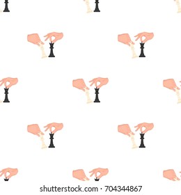 Hands holding chess pieces. Chess single icon in cartoon style vector symbol stock illustration web.