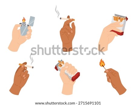 Hands holding cigarettes. Represents smoking habit, nicotine addiction, unhealthy lifestyle, and social or medical topics related to tobacco use and health risks.