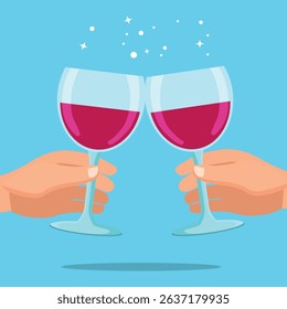 Hands holding clinking red wine glasses, party, wedding, celebration, or new year graphic element