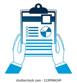 hands holding clipboard with report chart diagram