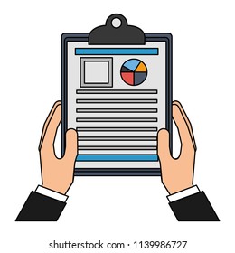 hands holding clipboard with report chart diagram