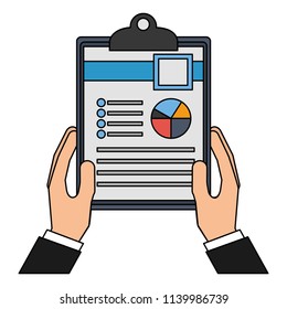hands holding clipboard with report chart diagram