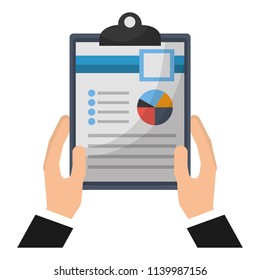 hands holding clipboard with report chart diagram