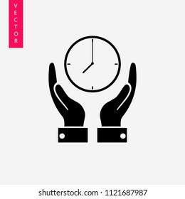 Hands holding clock icon
