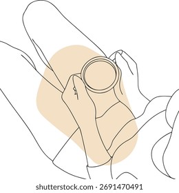 Hands holding coffee cup abstract line art beverage