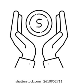 hands holding coin line icon vector. hands holding coin sign. isolated contour symbol black illustration
