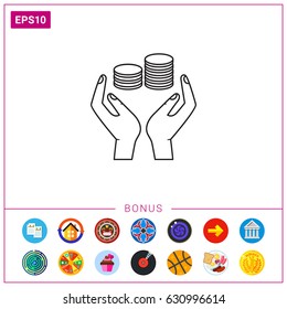 Hands holding coins