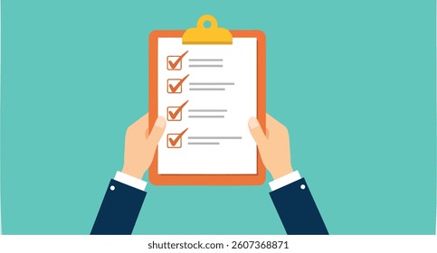 hands holding a completed checklist on a clipboard