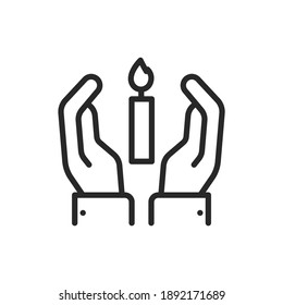 Hands holding condolence candle color line icon. Isolated vector element. Outline pictogram for web page, mobile app, promo