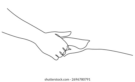 Hands Holding Continuous One Line Art Drawing. Couple Hands One Line Print Minimal Art Drawing. Love Print Trendy Minimalist Illustration. Vector. Not AI	