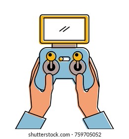 hands holding control remote advance for drones