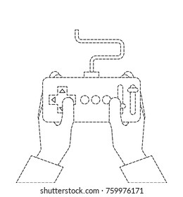hands holding control remote advance for drones with screen