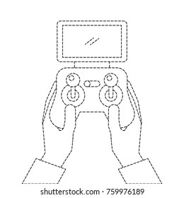 hands holding control remote advance for drones with screen