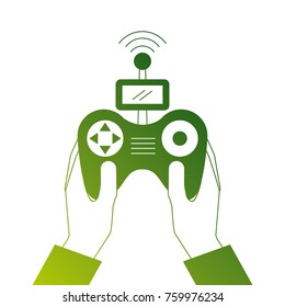 hands holding control remote advance for drones with screen