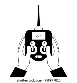 hands holding control remote advance for drones with screen