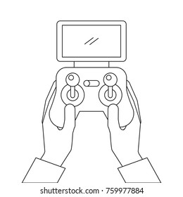 hands holding control remote advance for drones with screen