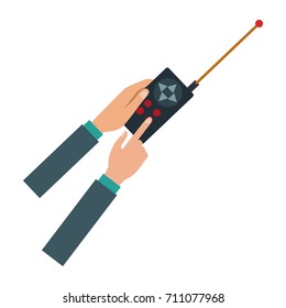 hands holding control remote advanced for drones with antenna