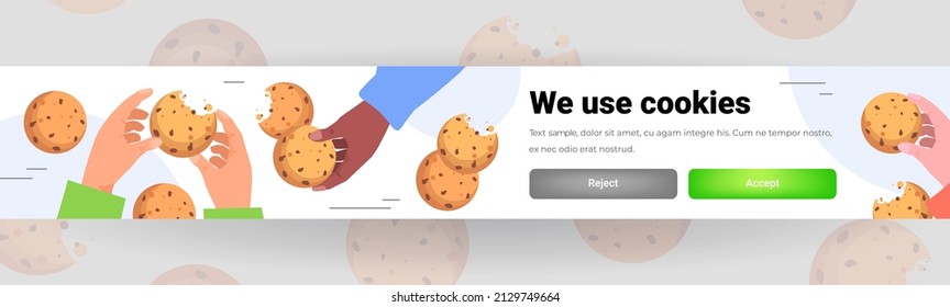 Hände, die Cookie-Schutz persönliche Informationen Internet-Pop-up verwenden wir Cookies Richtlinie Benachrichtigung