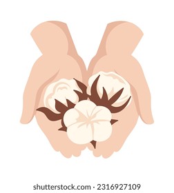 Hände, die Baumwollblumen halten Vektorgrafik