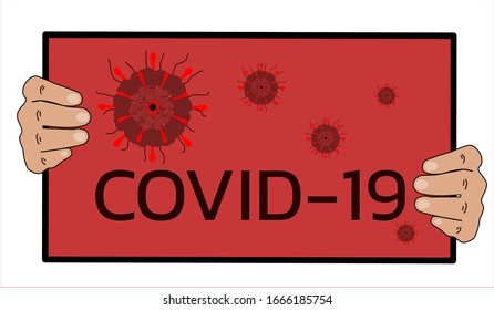 Hände mit COVID-19-Etikett, Vektorillustration