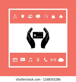 Hands holding credit card. Graphic elements for your design