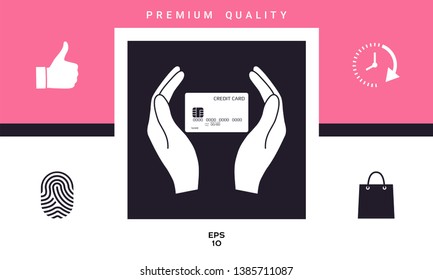 Hands holding credit card. Graphic elements for your design