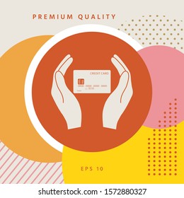 Hands holding credit card. Graphic elements for your design