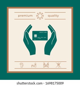 Hands holding credit card. Graphic elements for your design