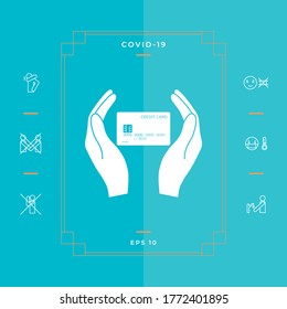 Hands holding credit card. Graphic elements for your design