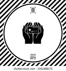 Hands holding credit card - icon