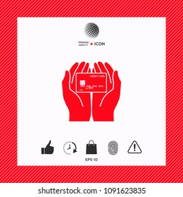 Hands holding credit card - icon