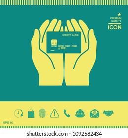 Hands holding credit card. Icon