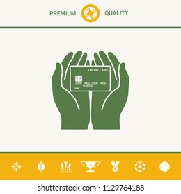 Hands holding credit card - icon